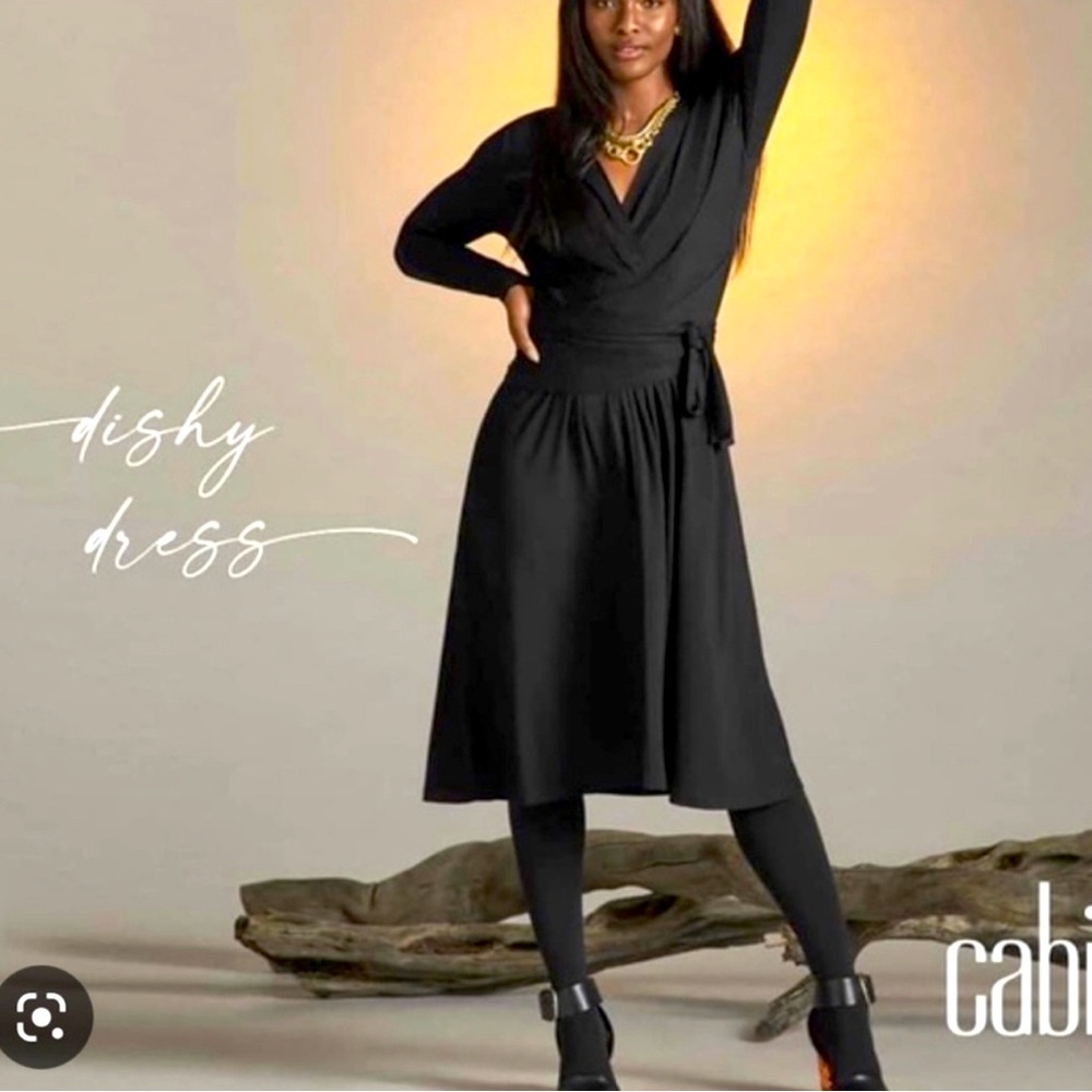 CAbi Black Dishy Dress Style 4262 Wrap Maxi Stretch Comfort Dress Size Medium